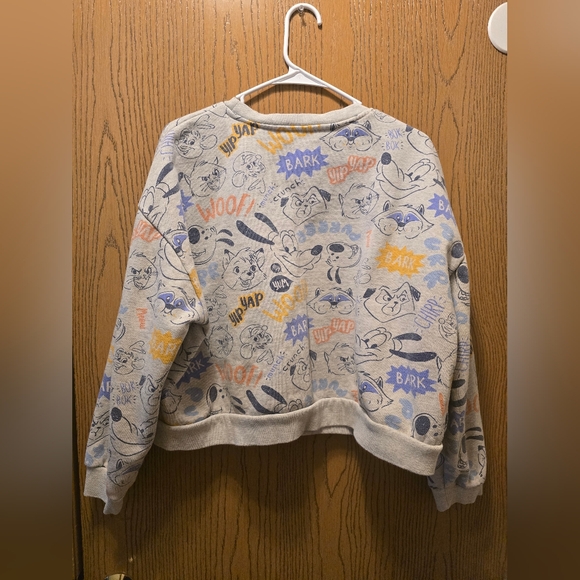 Disney Parks Gray Animal Critters Crop Sweater Women XL Goofy Meeko Pluto - Picture 5 of 6